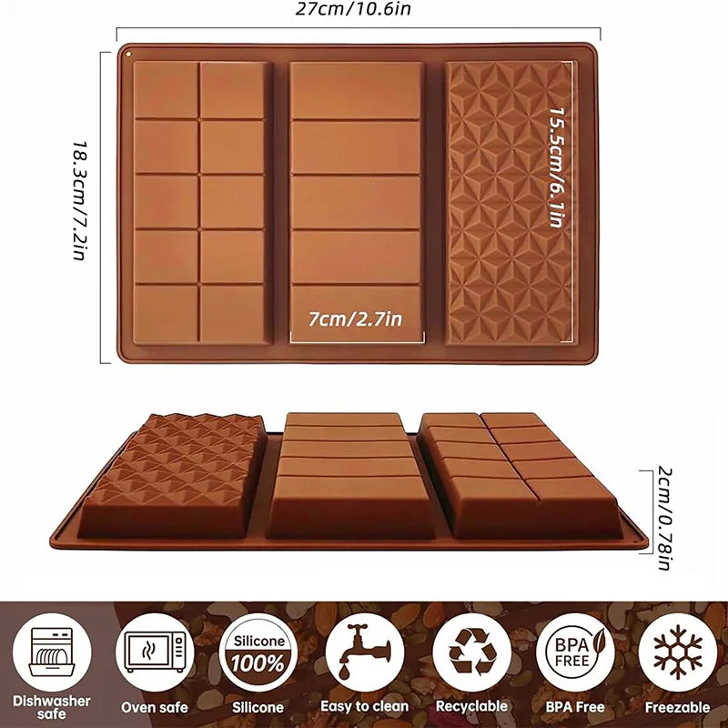 Deep Chocolate Bar Mold Silicone Dubai Pistachio Chocolate Bar Thick Mold for Stuffed Bar, Large Candy Bar Mould for Filling