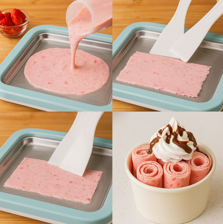 Ice Cream Maker Pan with 2 Scrapers Ice Cream Maker Plate Multifunctional Cold Sweet Fried Food Plate Rolled Ice Cream Maker