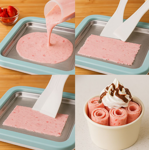 Ice Cream Maker Pan with 2 Scrapers Ice Cream Maker Plate Multifunctional Cold Sweet Fried Food Plate Rolled Ice Cream Maker