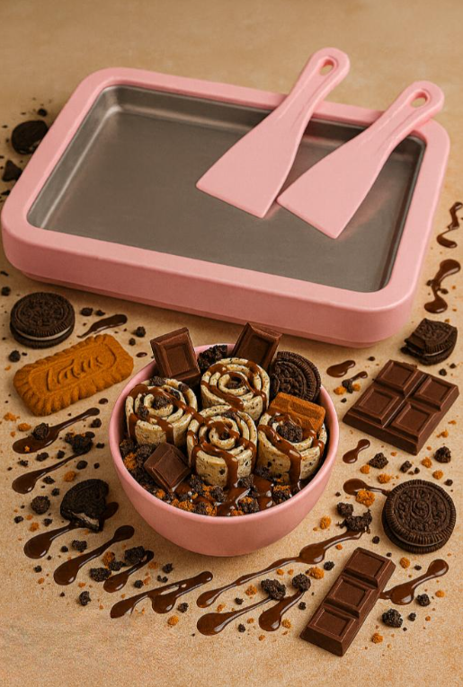 Ice Cream Maker Pan with 2 Scrapers Ice Cream Maker Plate Multifunctional Cold Sweet Fried Food Plate Rolled Ice Cream Maker